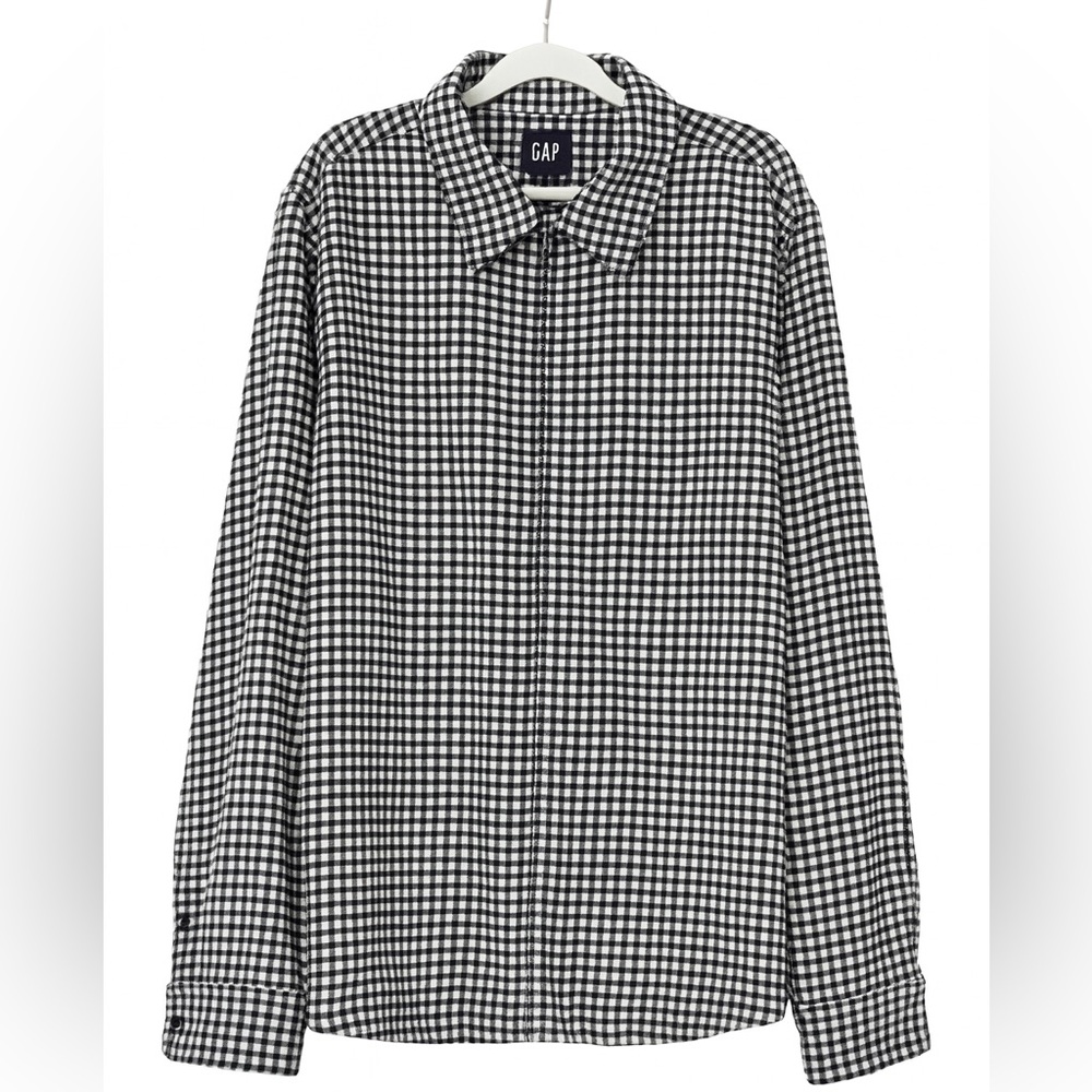 Men’s GAP Black & White Gingham Zip Up Lightweight Shirt Jacket Size XXL